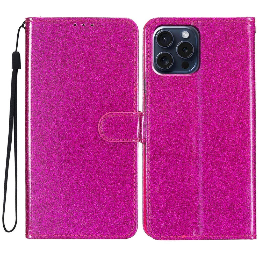 EIDERWOOD iPhone 16 Pro Læder Mobil Cover m. Pung & Strop - Glimmer - Pink