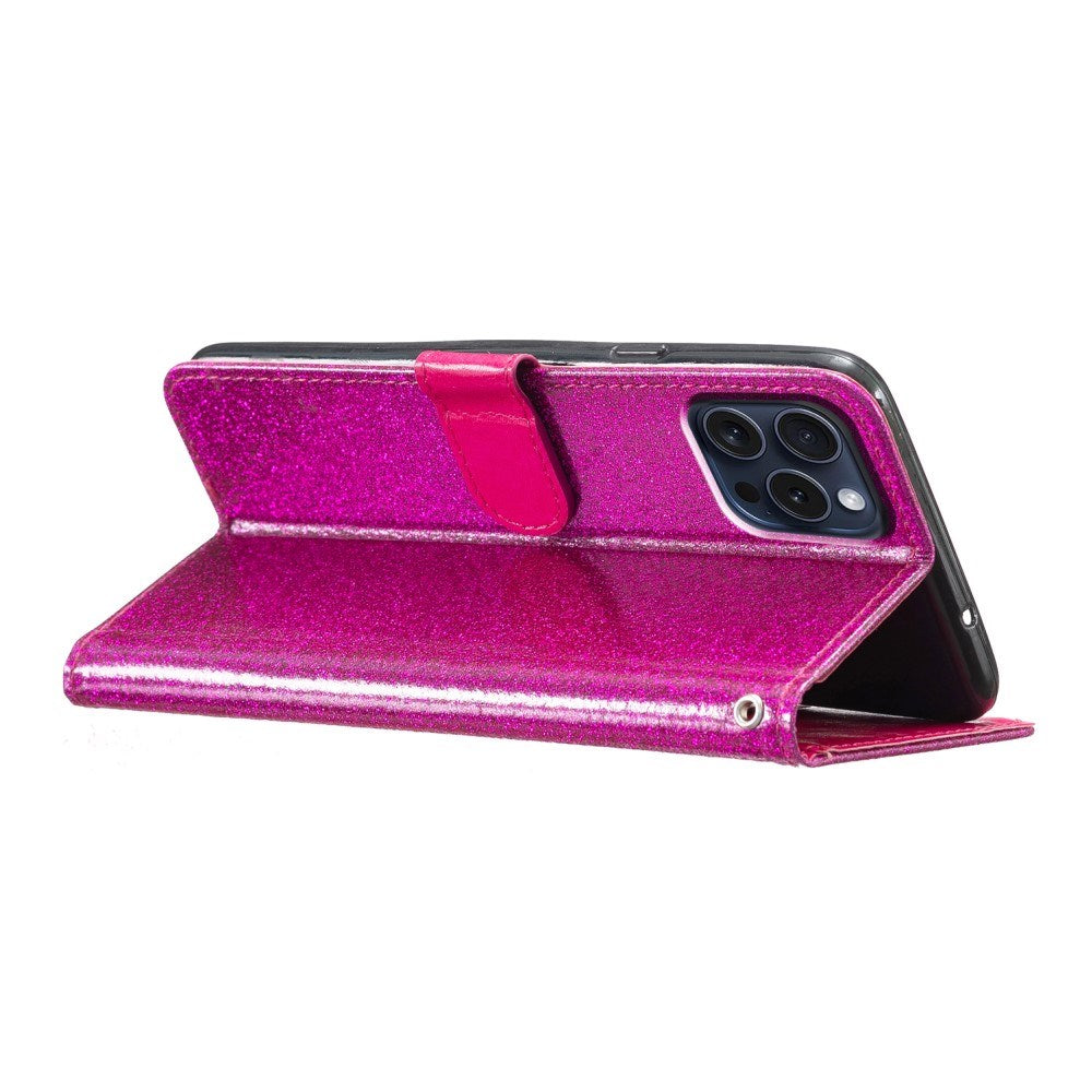 EIDERWOOD iPhone 16 Pro Læder Mobil Cover m. Pung & Strop - Glimmer - Pink