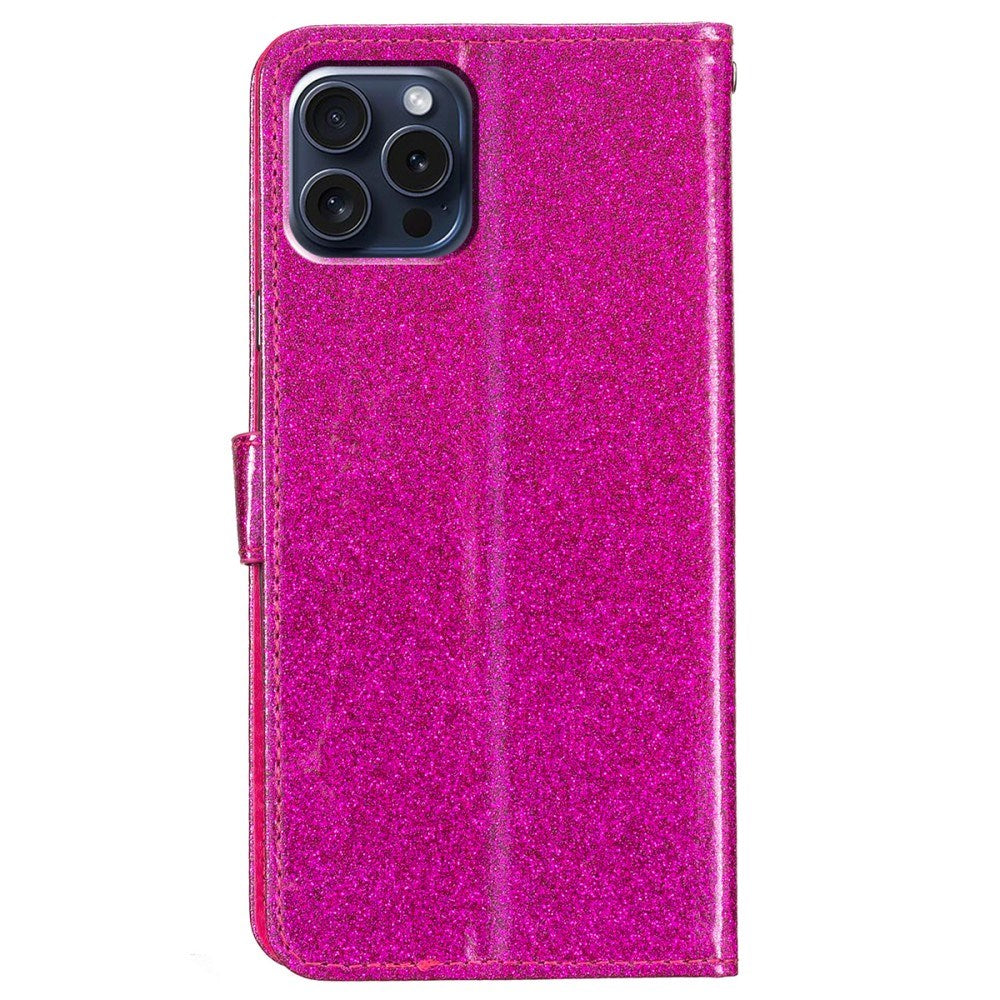 EIDERWOOD iPhone 16 Pro Læder Mobil Cover m. Pung & Strop - Glimmer - Pink