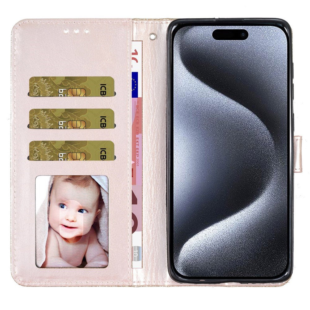 EIDERWOOD iPhone 16 Pro Læder Mobil Cover m. Pung & Strop - Glimmer - Guld