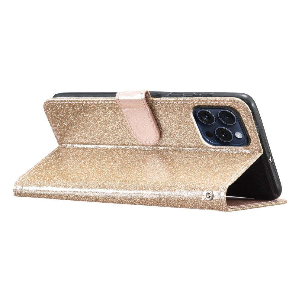 EIDERWOOD iPhone 16 Pro Læder Mobil Cover m. Pung & Strop - Glimmer - Guld
