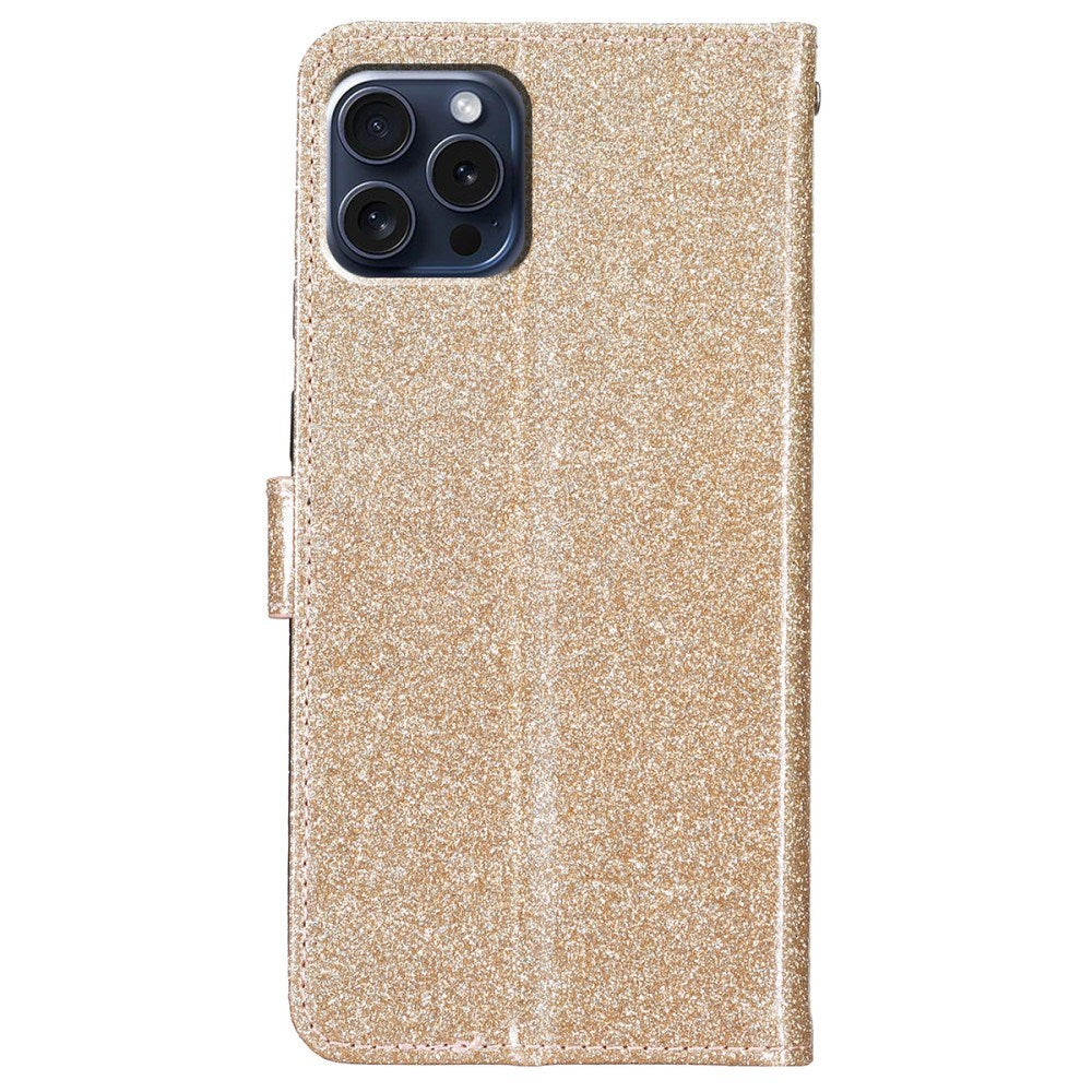 EIDERWOOD iPhone 16 Pro Læder Mobil Cover m. Pung & Strop - Glimmer - Guld