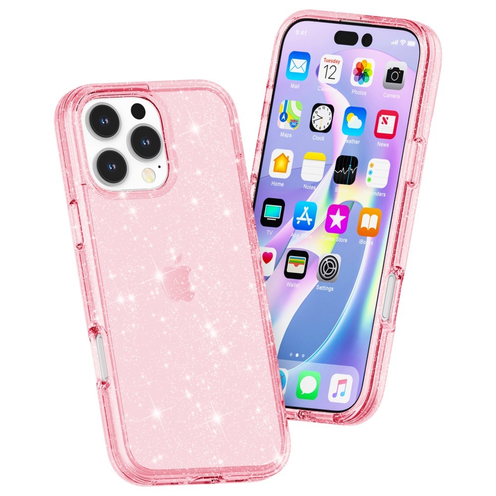 EIDERWOOD iPhone 16 Pro Hybrid Plastik Mobil Cover - Lyserød Glitter