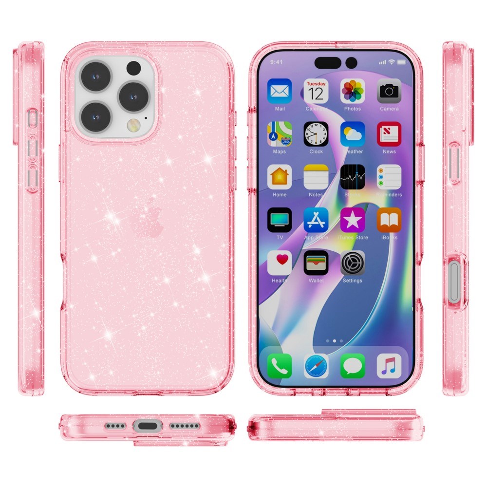 EIDERWOOD iPhone 16 Pro Hybrid Plastik Mobil Cover - Lyserød Glitter