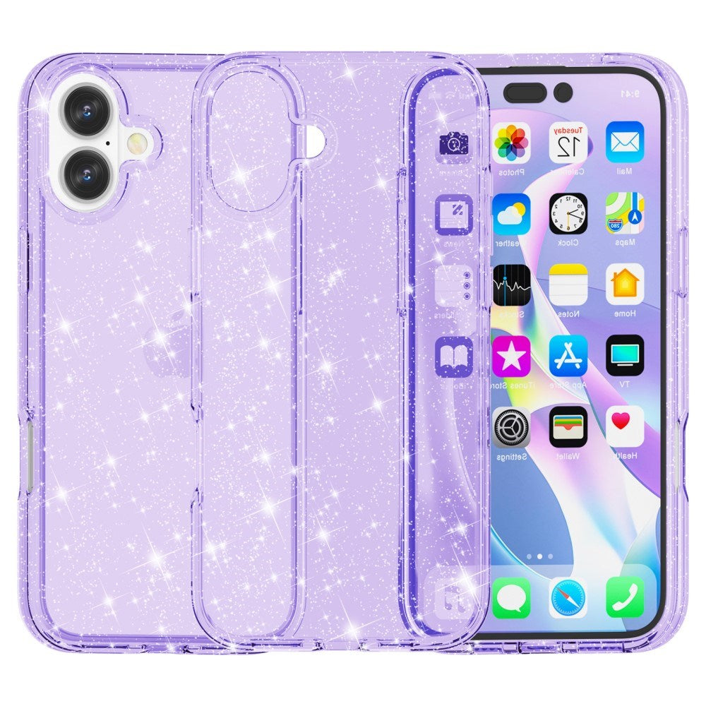 EIDERWOOD iPhone 16 Hybrid Plastik Mobil Cover - Lilla Glitter