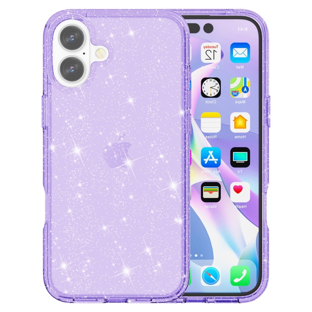 EIDERWOOD iPhone 16 Hybrid Plastik Mobil Cover - Lilla Glitter