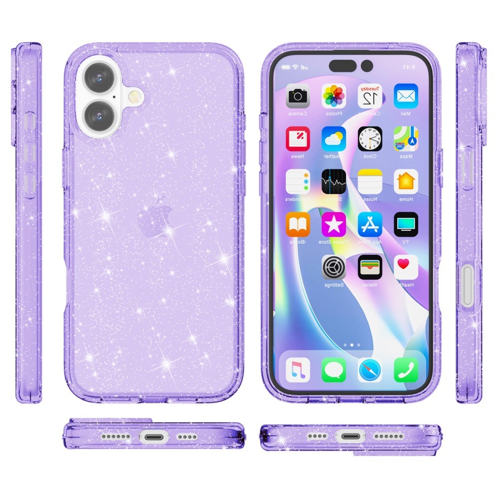 EIDERWOOD iPhone 16 Hybrid Plastik Mobil Cover - Lilla Glitter