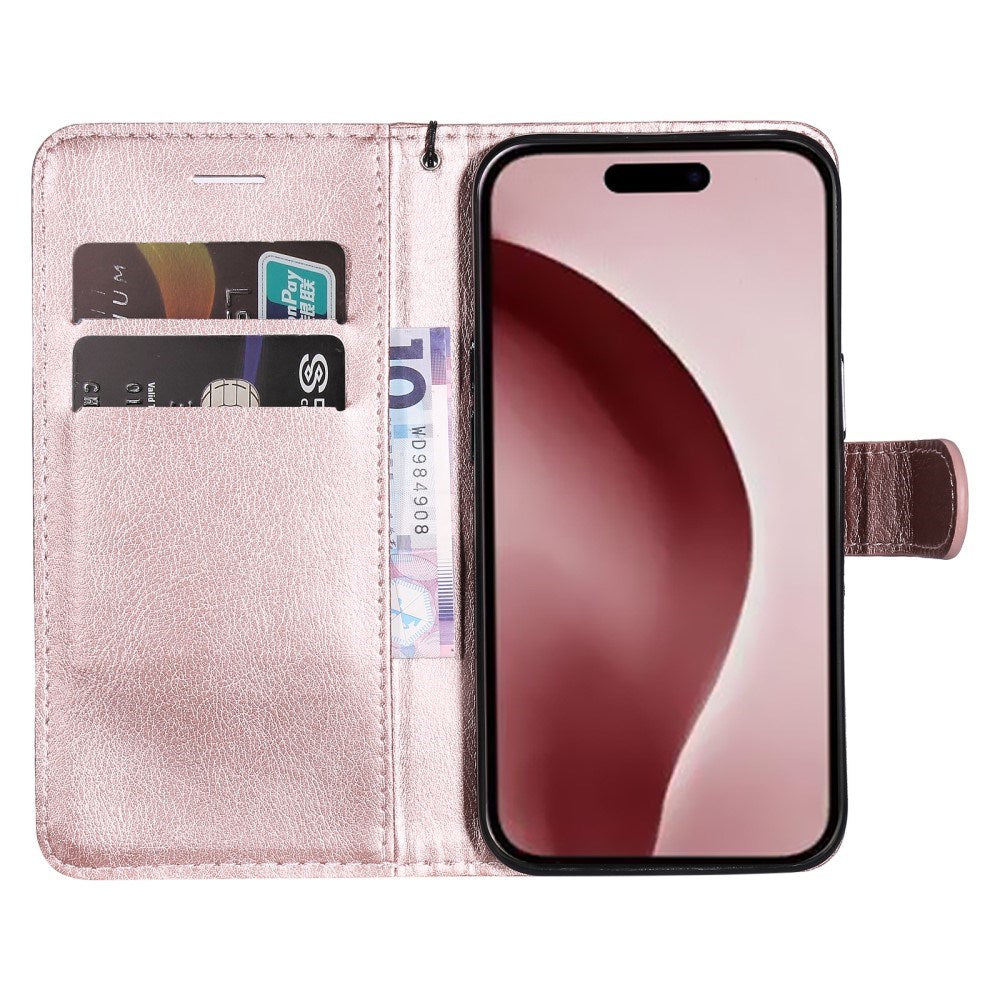 EIDERWOOD iPhone 16 Pro Kunstlæder Mobil Cover m- Pung og Strop - Rose Gold