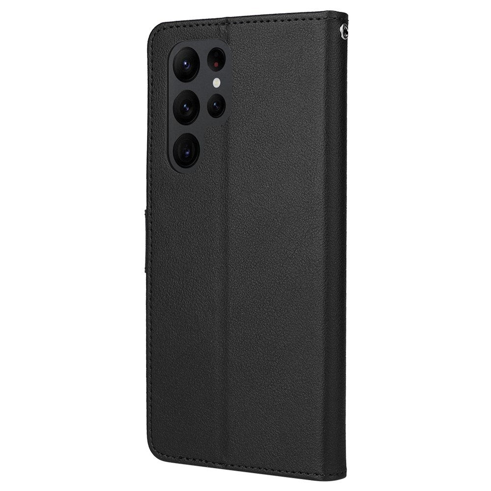 EIDERWOOD Samsung Galaxy S23 Ultra Blankt Kunstlæder Mobil Cover m. Pung & Ståfunktion - Sort