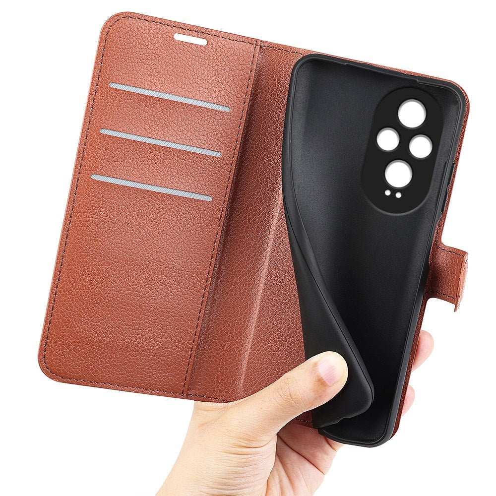 EIDERWOOD Honor 200 5G Wallet Case – Litchi Tekstur Kunstlæder Flip Cover - Brun