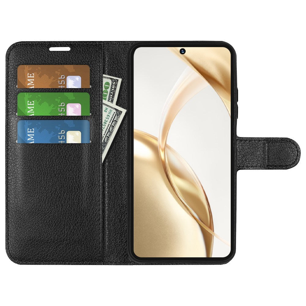EIDERWOOD Honor 200 5G Wallet Case – Litchi Tekstur Kunstlæder Flip Cover - Sort