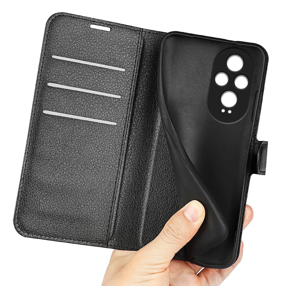 EIDERWOOD Honor 200 5G Wallet Case – Litchi Tekstur Kunstlæder Flip Cover - Sort
