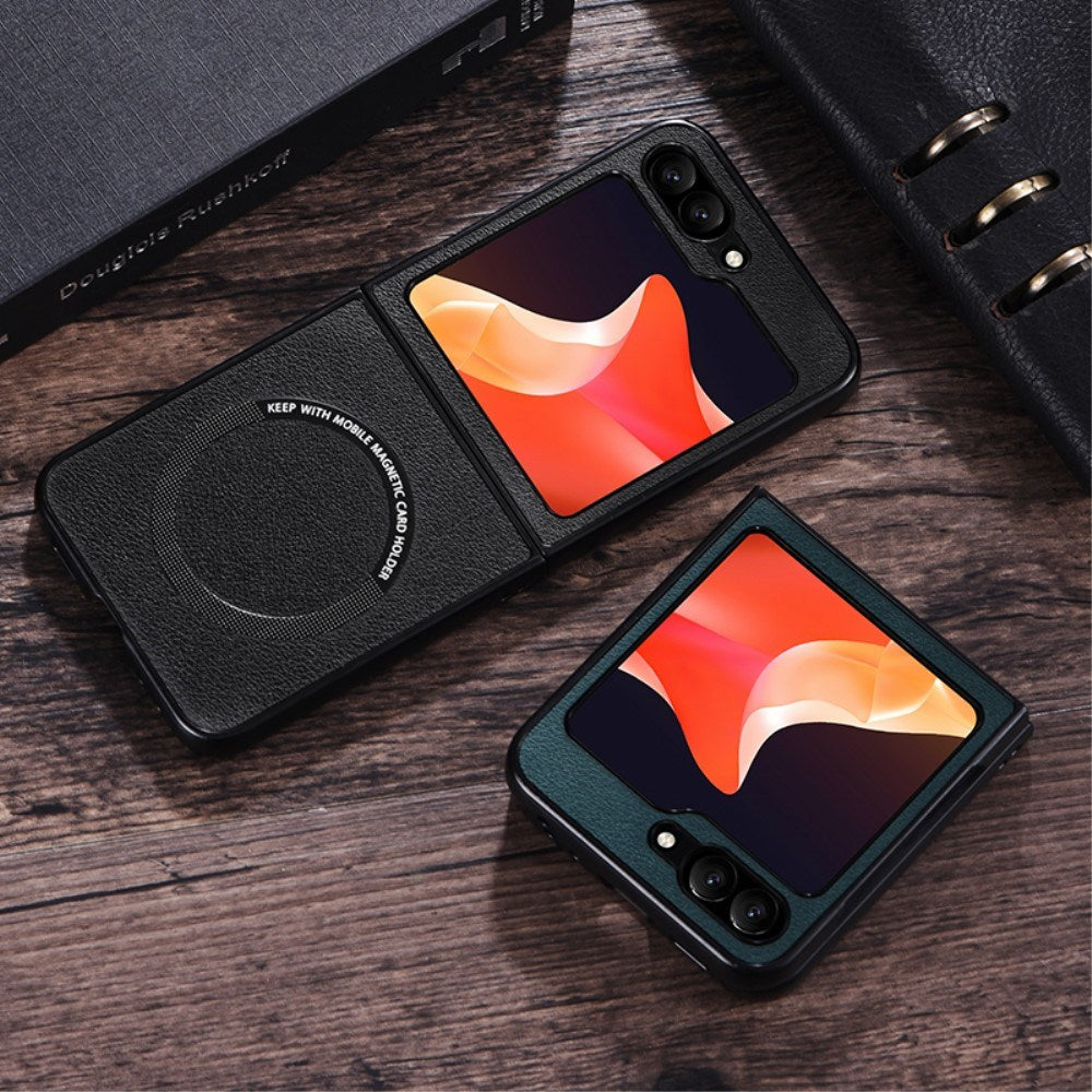 EIDERWOOD Samsung Galaxy Z Flip7 FE / Flip6 Læderbetrukket Plastik Mobil Cover - MagSafe Kompatibel - Grøn