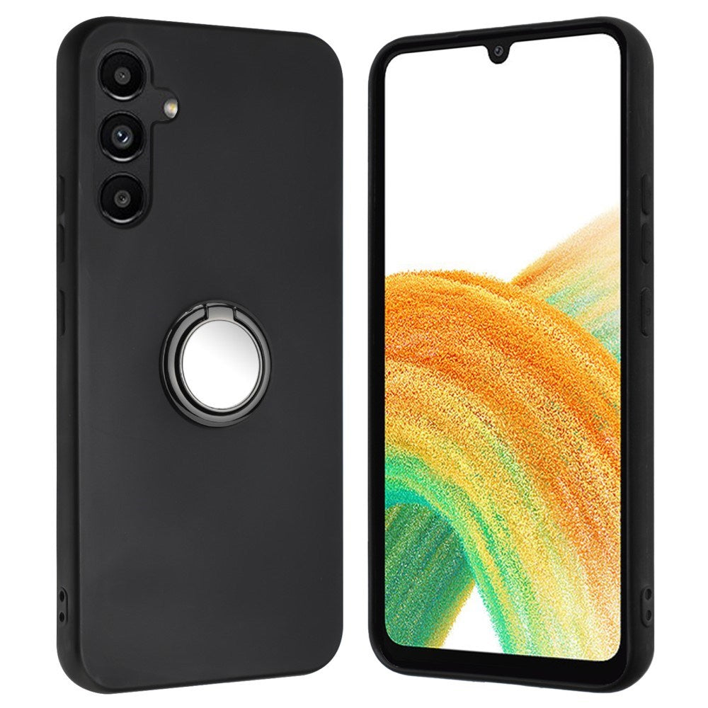 EIDERWOOD Samsung Galaxy S24 FE Fleksibelt Plastik Mobil Cover m. Magnetisk Ring Kickstand - Sort m. Sort Ring