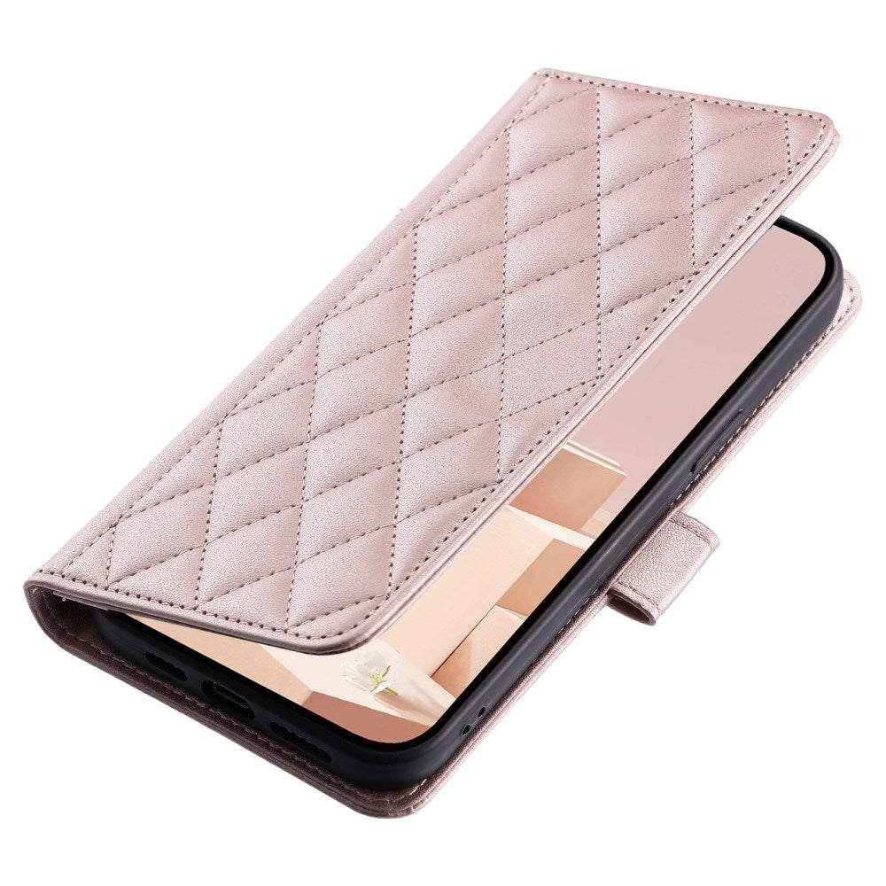 EIDERWOOD iPhone 16 Pro Max Læder Mobil Cover m. Pung & Strop - Rhombus - Rose Gold