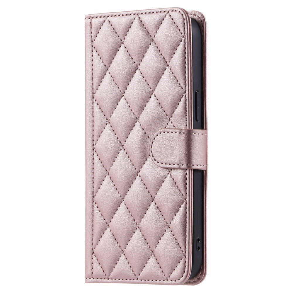 EIDERWOOD iPhone 16 Pro Max Læder Mobil Cover m. Pung & Strop - Rhombus - Rose Gold