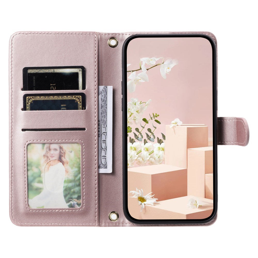 EIDERWOOD iPhone 16 Pro Max Læder Mobil Cover m. Pung & Strop - Rhombus - Rose Gold