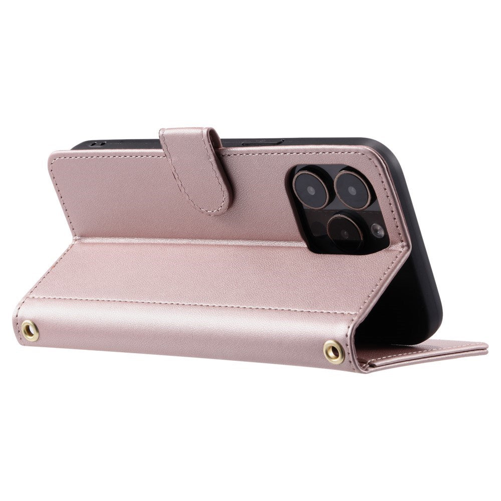 EIDERWOOD iPhone 16 Pro Max Læder Mobil Cover m. Pung & Strop - Rhombus - Rose Gold