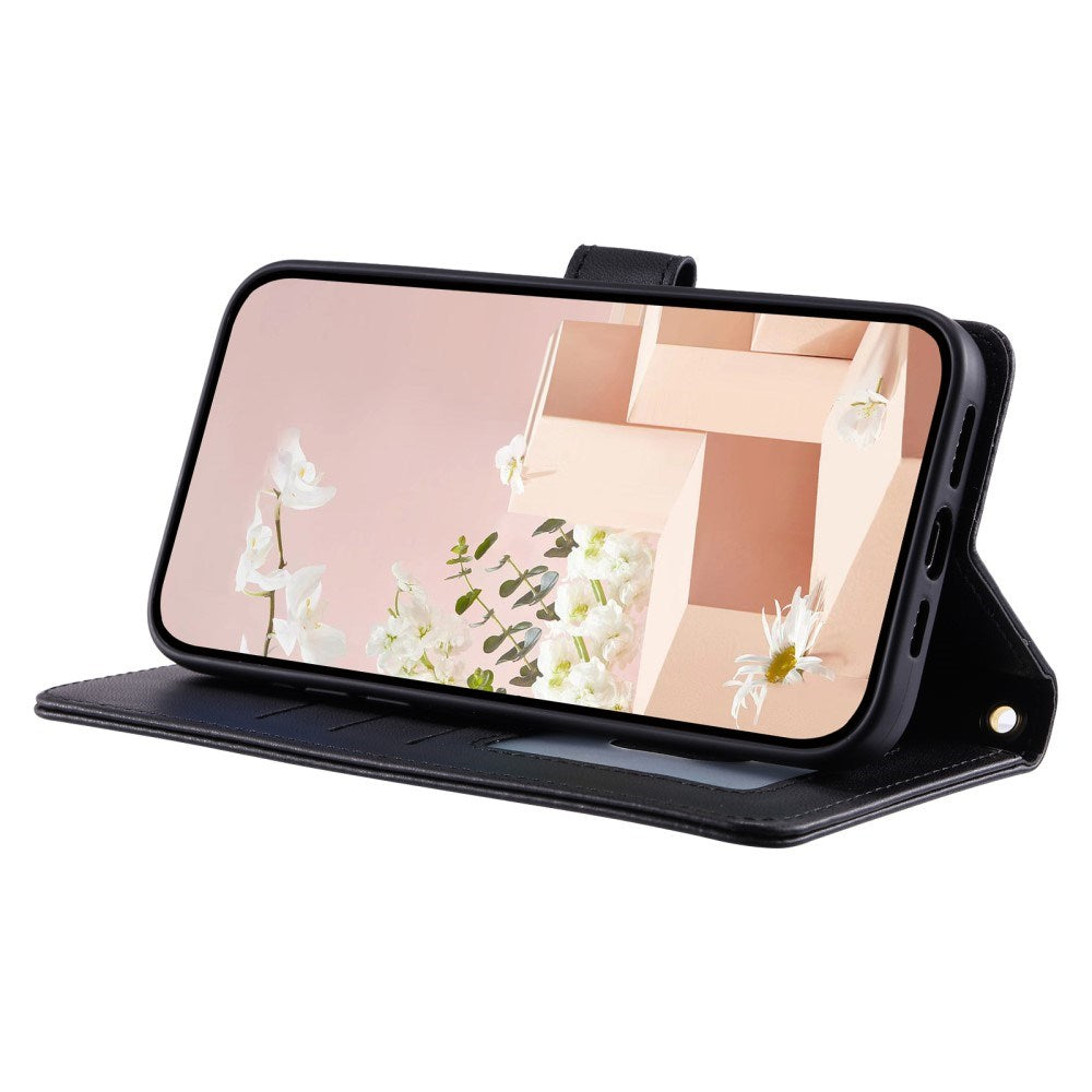 EIDERWOOD iPhone 16 Pro Max Læder Mobil Cover m. Pung & Strop - Rhombus - Sort