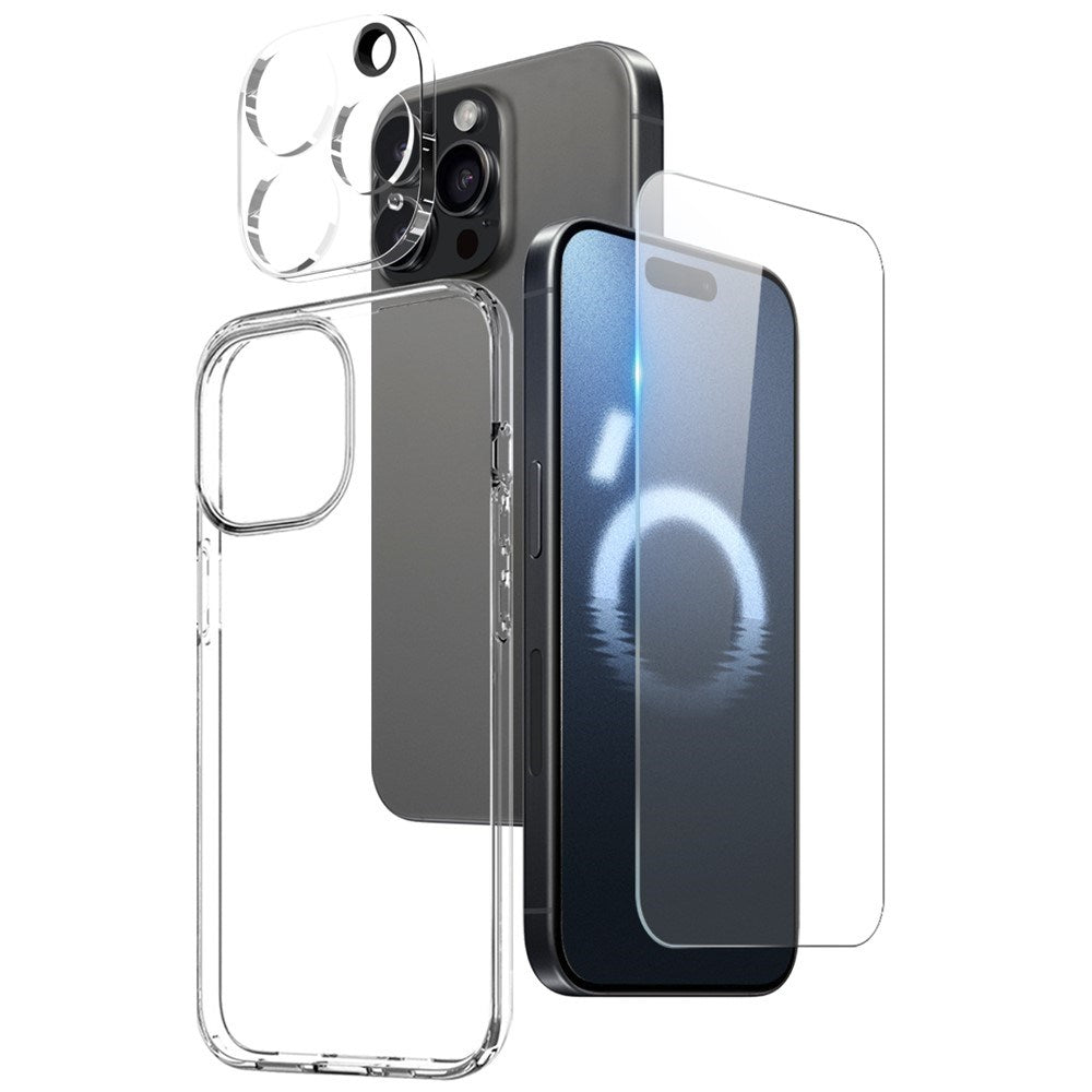 iPhone 16 Pro Max NORTHJO 360° Protection Set inkl. Cover & Skærmbeskyttelse & Kameralinsebeskyttelse - Gennemsigtig