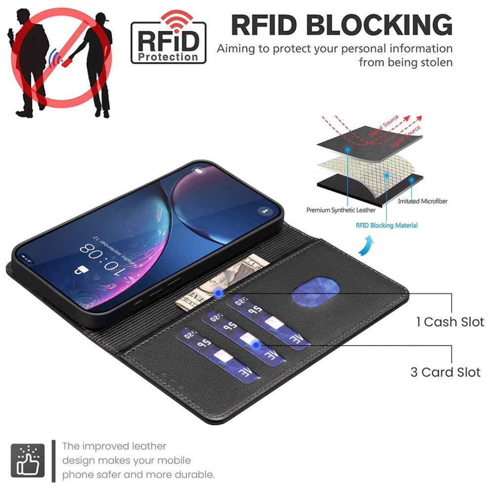 Samsung Galaxy A53 (5G) BINFEN Kunstlæder Flip Cover - RFID Blokering - Kortholder - Ståfunktion - Sort