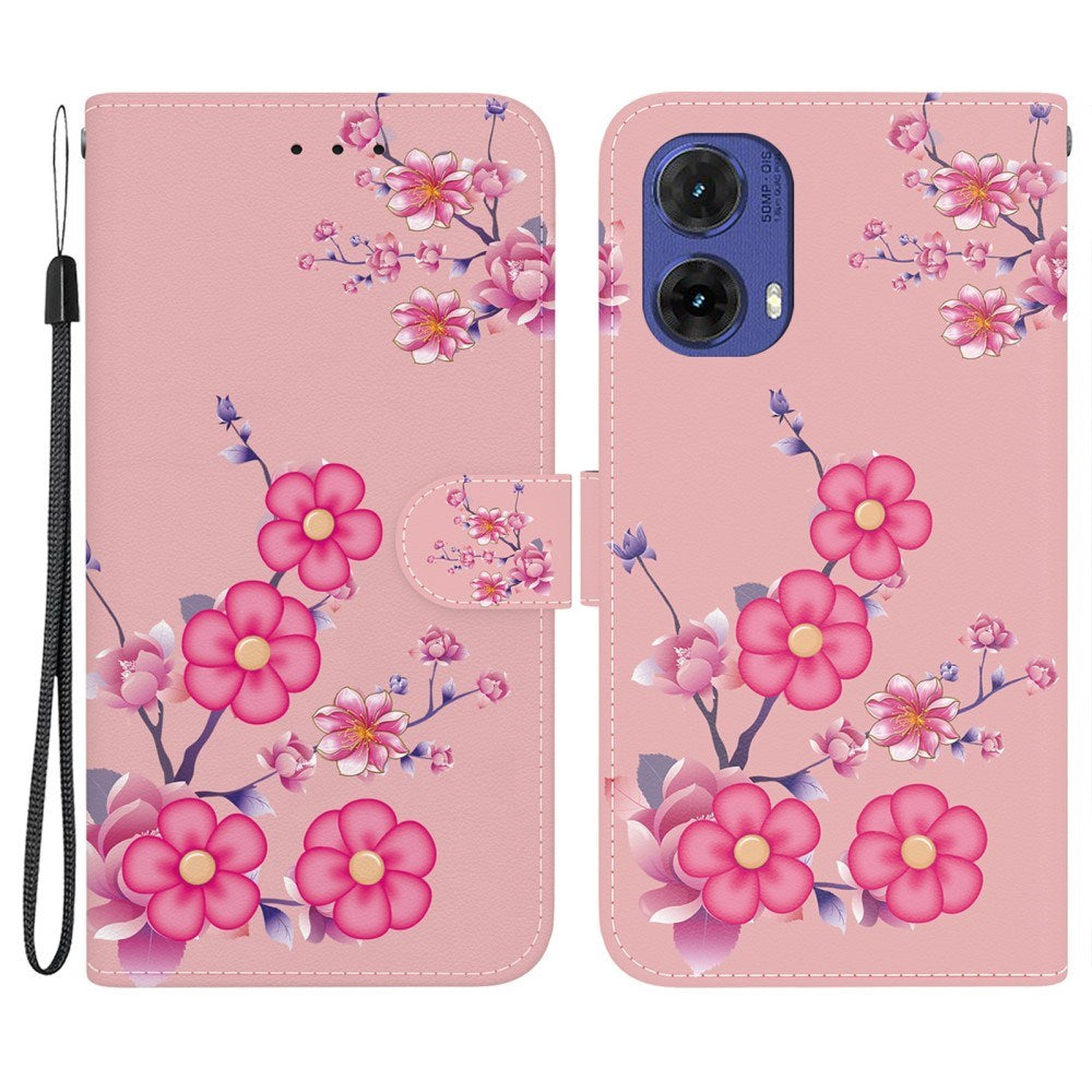 EIDERWOOD Motorola Moto G85 (5G) Læder Mobil Cover m. Pung & Strop - Lyserød Blomster