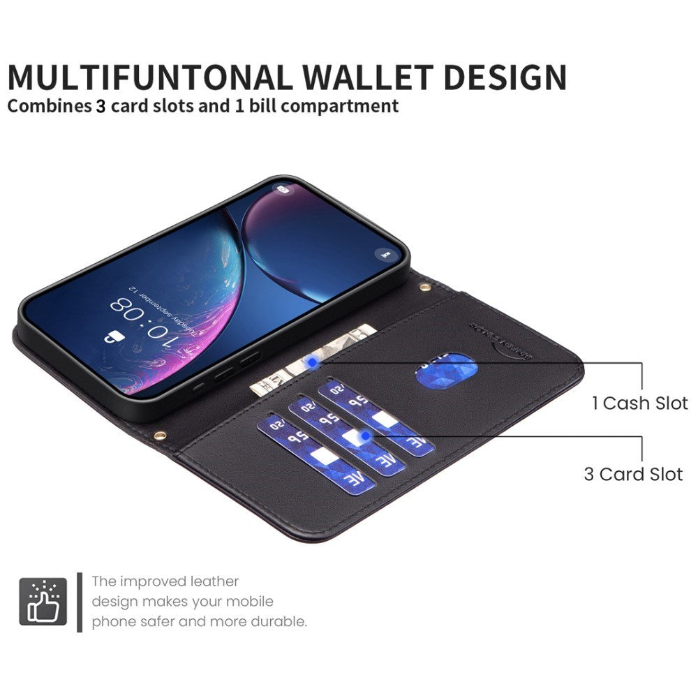 iPhone 16 Ternet Læder Cover m. Pung & Strop - Sort