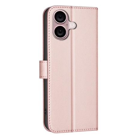 iPhone 16 Ternet Læder Cover m. Pung & Strop - Rose Gold