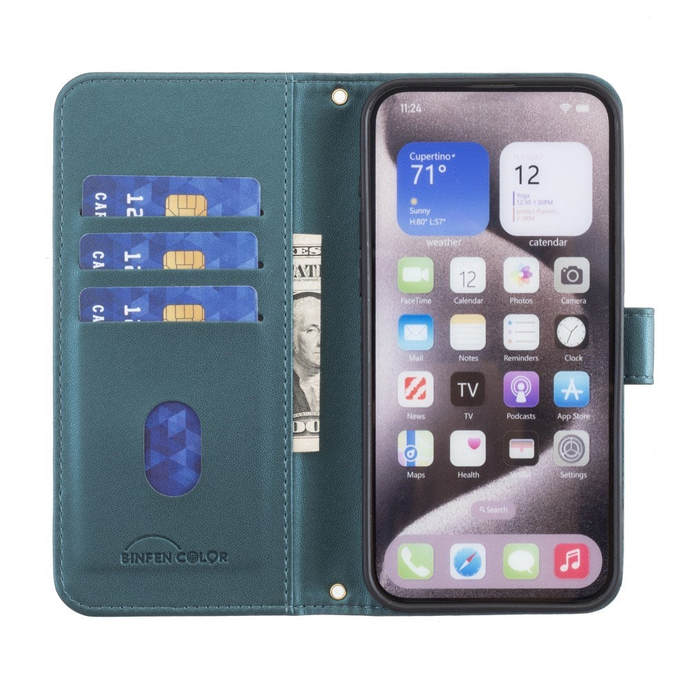 iPhone 16 Ternet Læder Cover m. Pung & Strop - Turkisblå