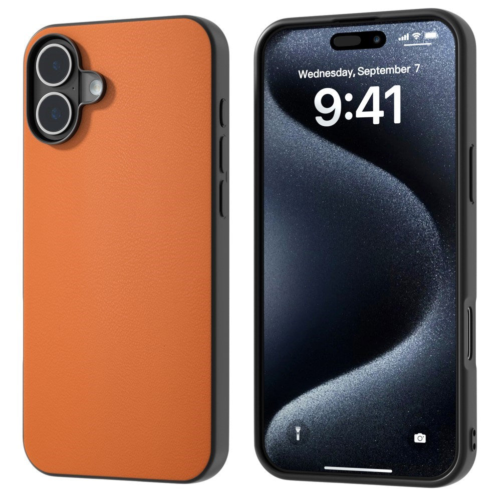 EIDERWOOD iPhone 16 Læderbelagt Plastik Mobil Cover - Orange