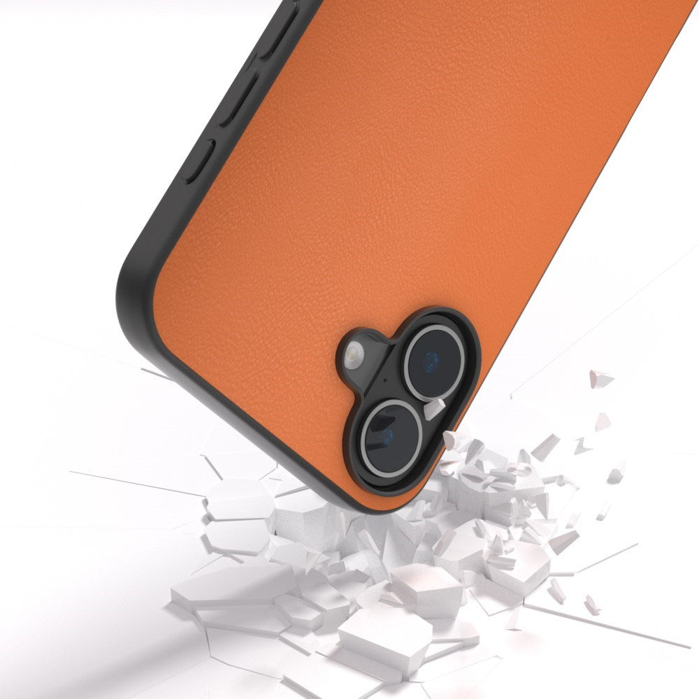EIDERWOOD iPhone 16 Læderbelagt Plastik Mobil Cover - Orange