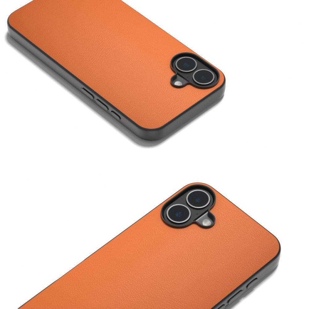 EIDERWOOD iPhone 16 Læderbelagt Plastik Mobil Cover - Orange