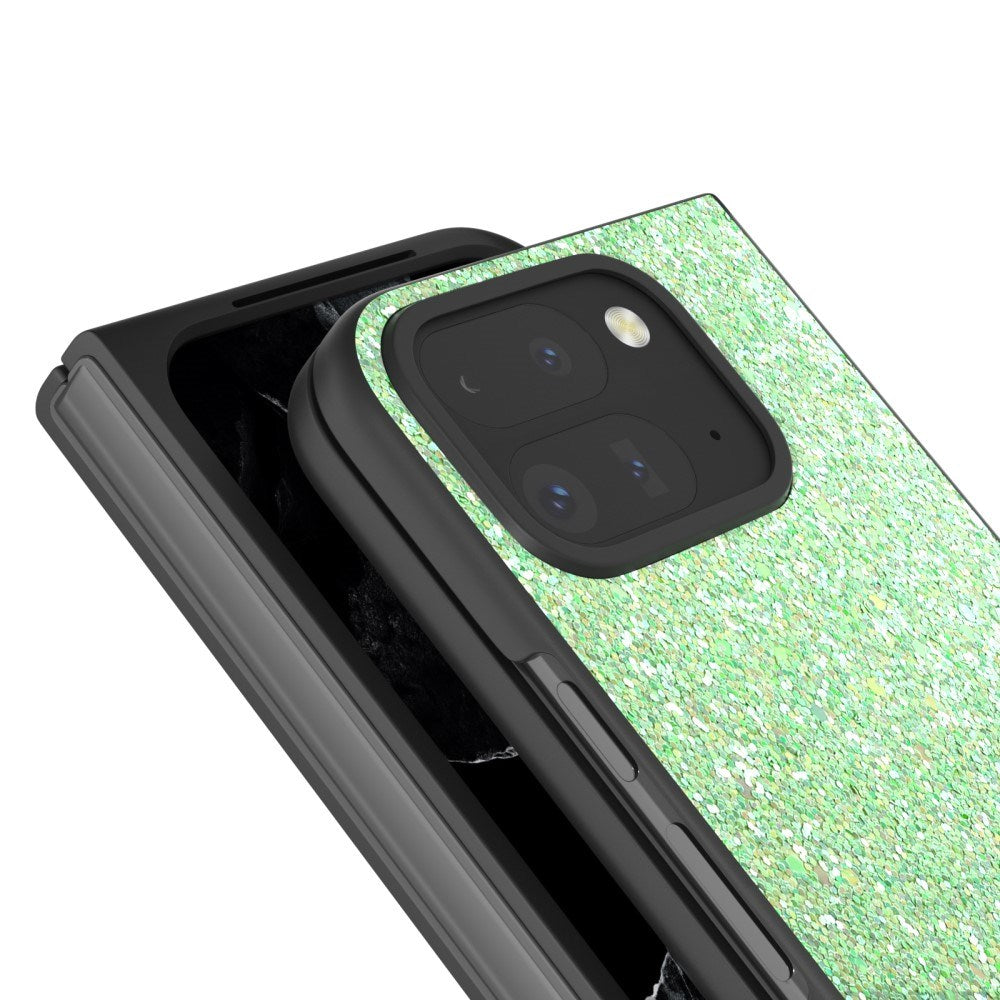 EIDERWOOD Google Pixel 9 Pro Fold (5G) Kunstlæder Glitter Mobil Cover - Grøn