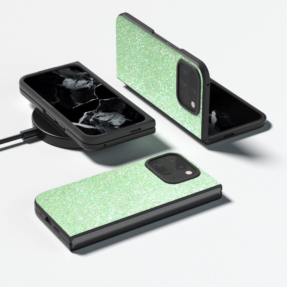 EIDERWOOD Google Pixel 9 Pro Fold (5G) Kunstlæder Glitter Mobil Cover - Grøn