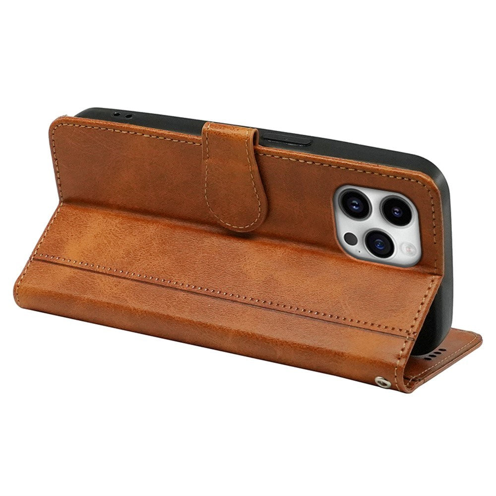 EIDERWOOD iPhone 16 Pro Læder Mobil Cover m. Kortholder & Ståfunktion - Lyse Brun