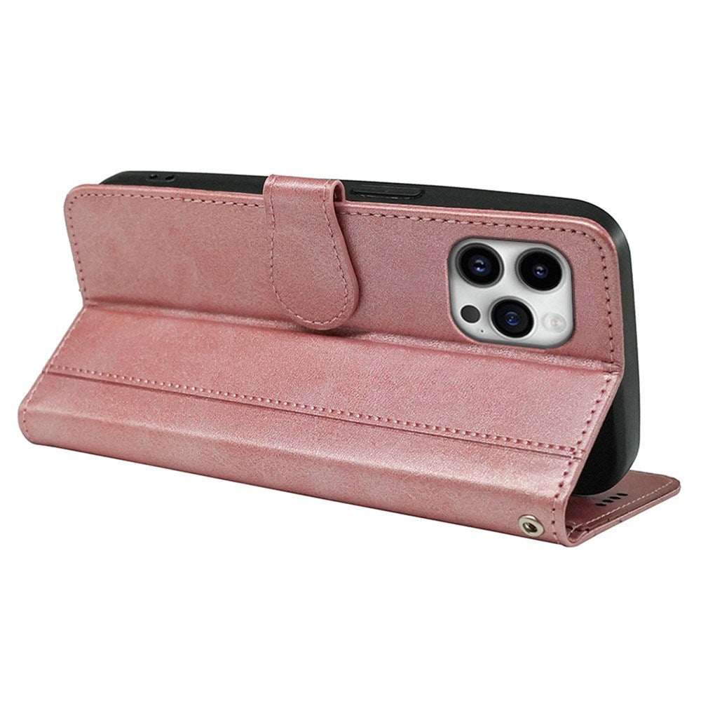 EIDERWOOD iPhone 16 Pro Læder Mobil Cover m. Kortholder & Ståfunktion - Rose Gold