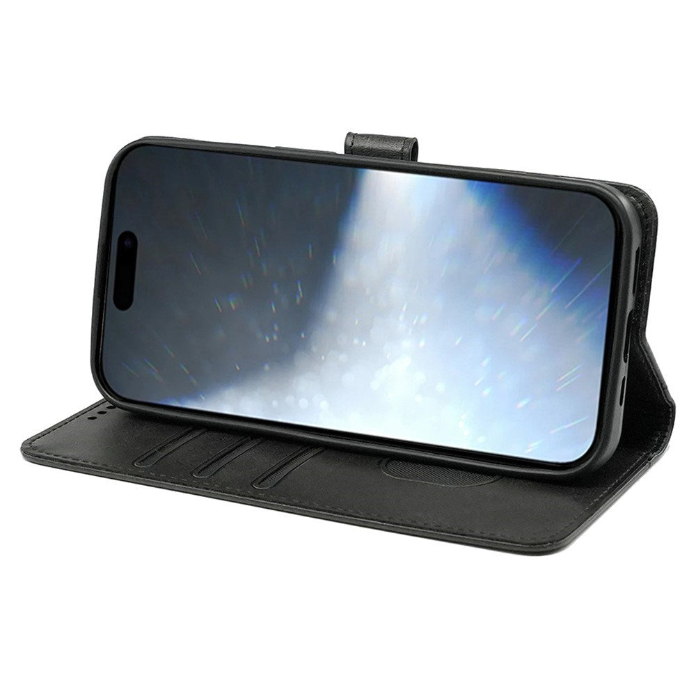 EIDERWOOD iPhone 16 Læder Mobil Cover m. Kortholder & Ståfunktion - Sort