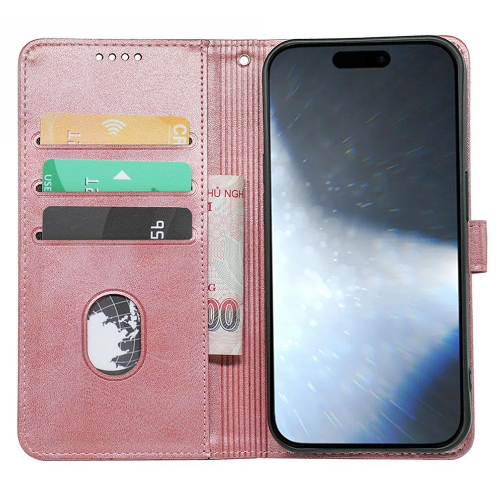 EIDERWOOD iPhone 16 Læder Mobil Cover m. Kortholder & Ståfunktion - Rose Gold