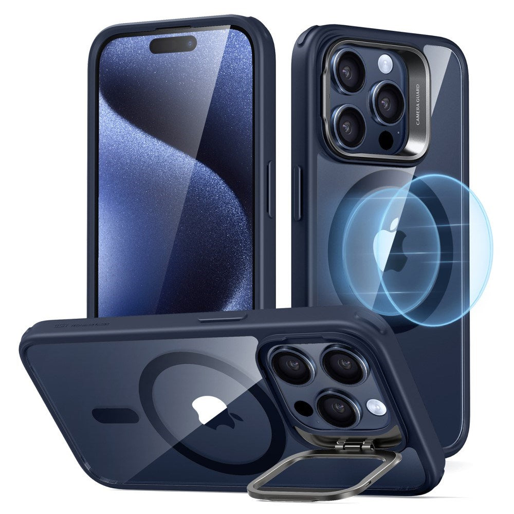 iPhone 16 ESR Kickstand Hybrid Mobil Cover- MagSafe Kompatibel - Gennemsigtig / Blå