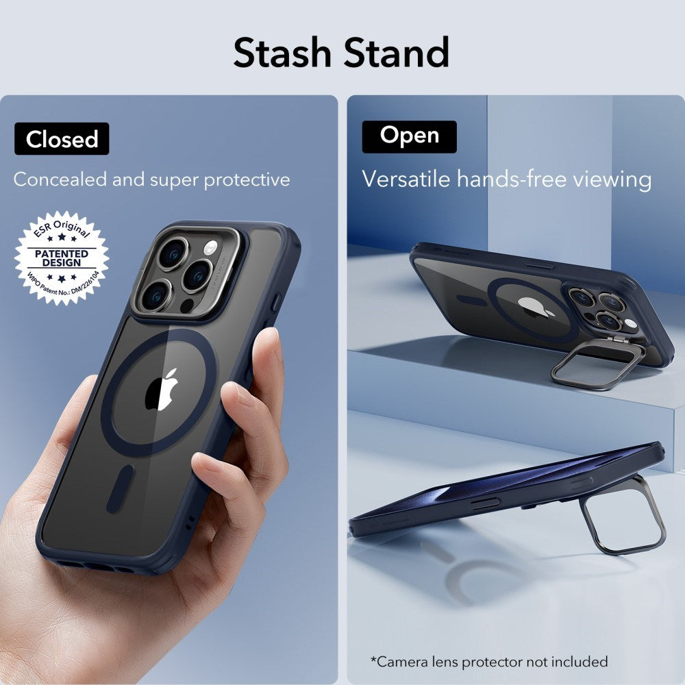 iPhone 16 ESR Kickstand Hybrid Mobil Cover- MagSafe Kompatibel - Gennemsigtig / Blå