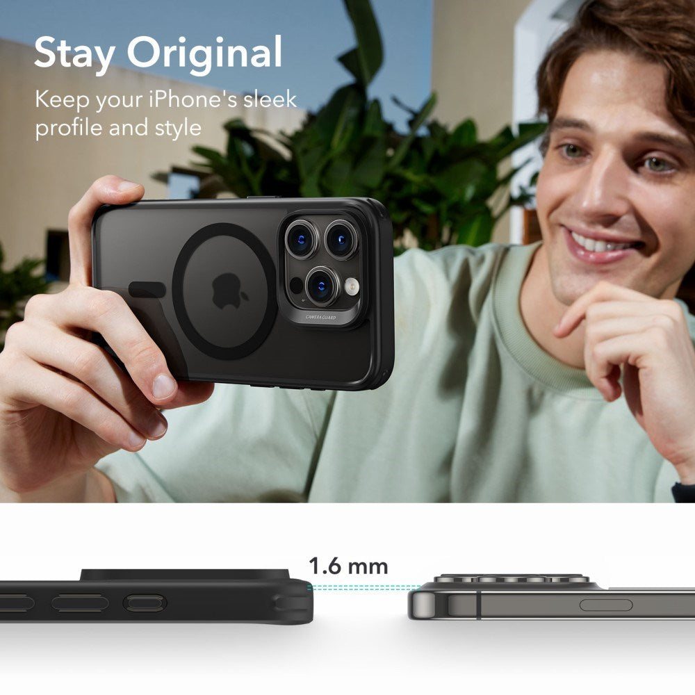 ESR iPhone 16 Hybrid Mobil Cover - MagSafe Kompatibel - Sort Gennemsigtig