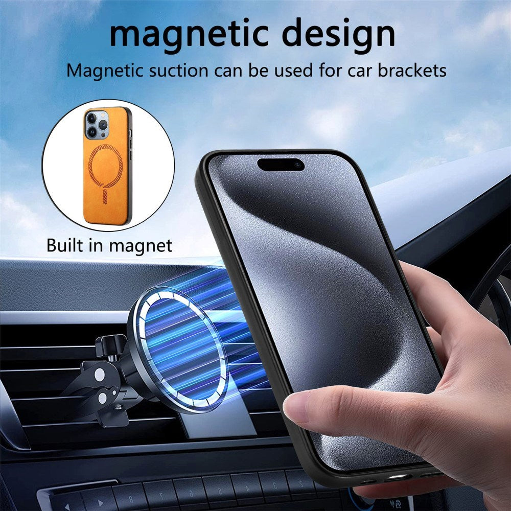 iPhone 16 Pro Læderbelagt Plastik Mobil Cover - MagSafe Kompatibel - Lyserød