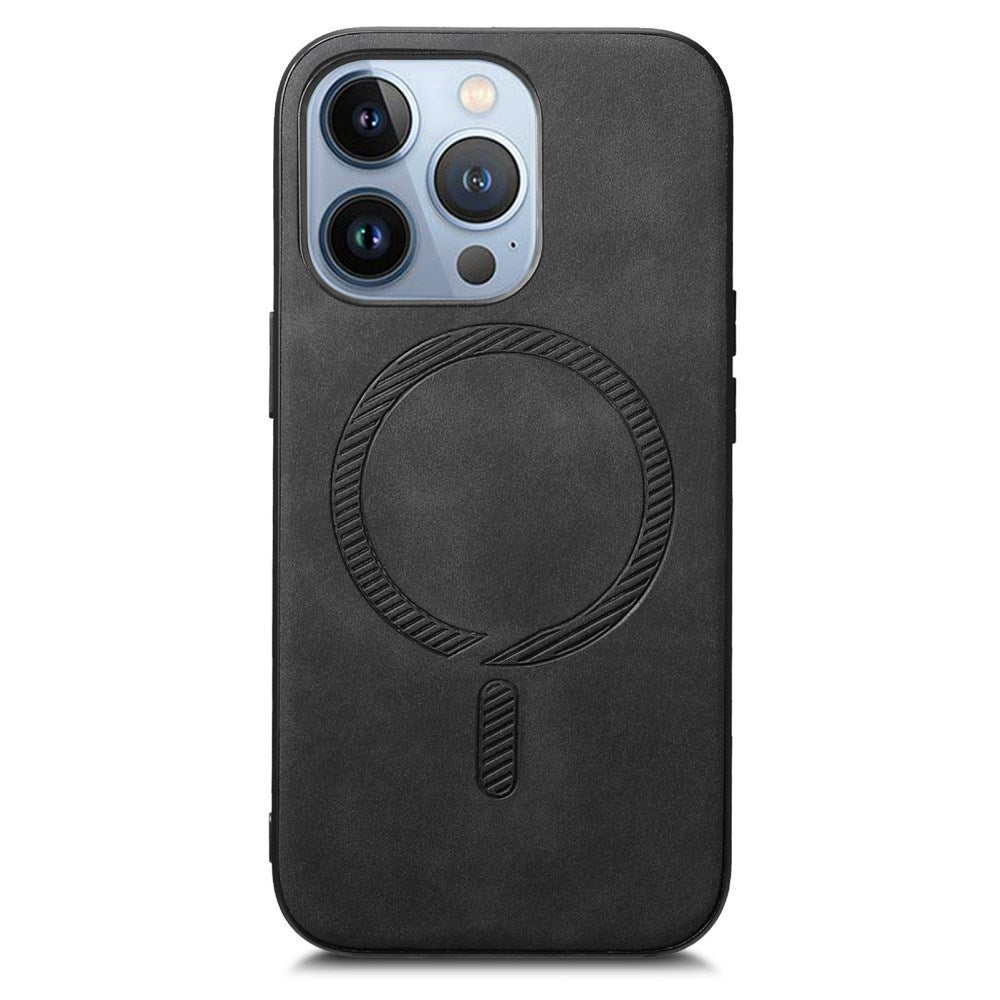 iPhone 16 Pro Læderbelagt Plastik Mobil Cover - MagSafe Kompatibel - Sort