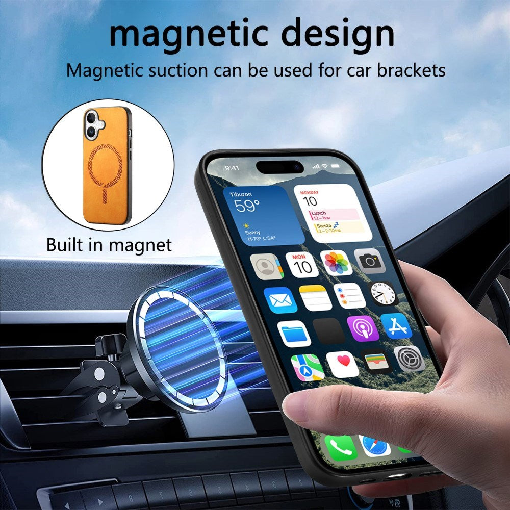 iPhone 16 Læderbelagt Plastik Mobil Cover - MagSafe Kompatibel - Brun