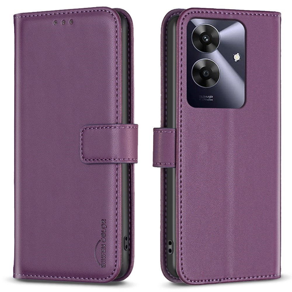 Realme Note 60 / 60x (4G) / C63 (4G) / C61 (4G) Kunstlæder Mobil Cover m. Ståfunktion & Kortholder - Lilla