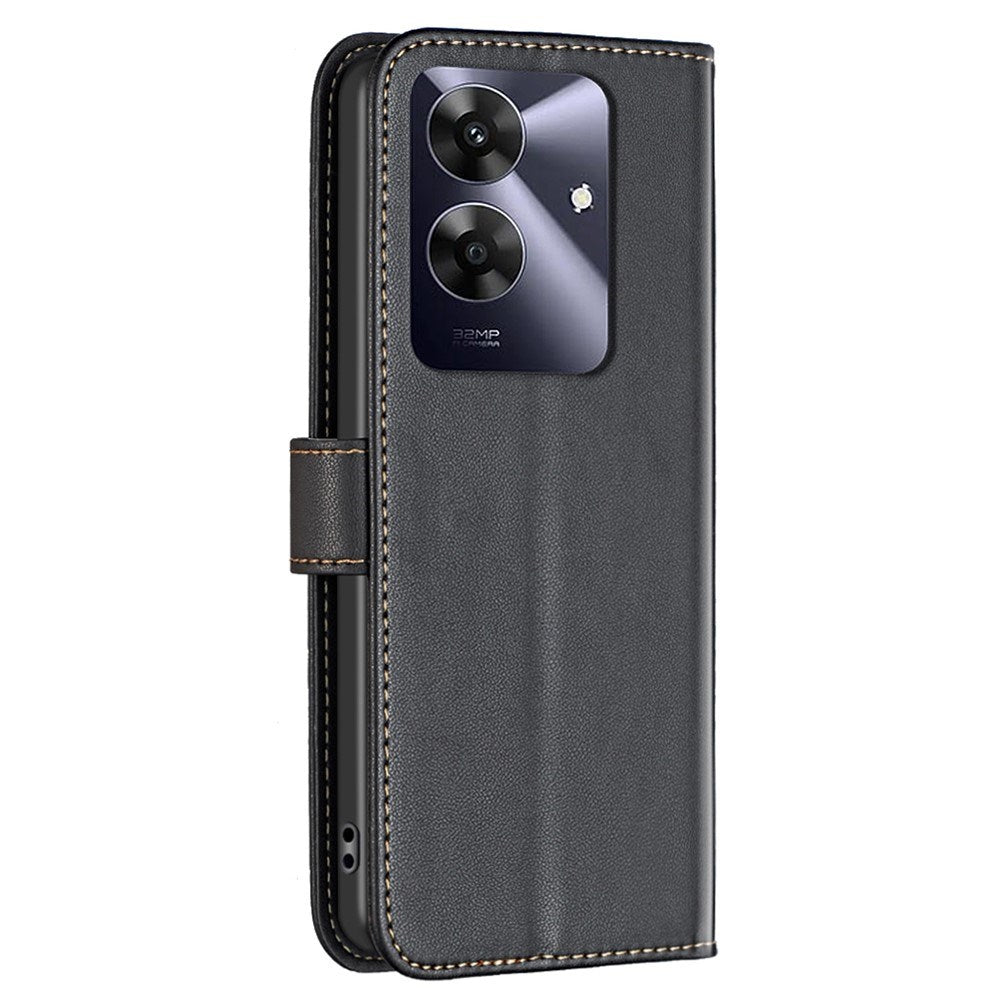 Realme Note 60 / 60x (4G) / C63 (4G) / C61 (4G) Kunstlæder Mobil Cover m. Ståfunktion & Kortholder - Sort