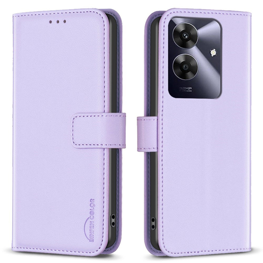 Realme Note 60 / 60x (4G) / C63 (4G) / C61 (4G) Kunstlæder Mobil Cover m. Ståfunktion & Kortholder - Lavendel