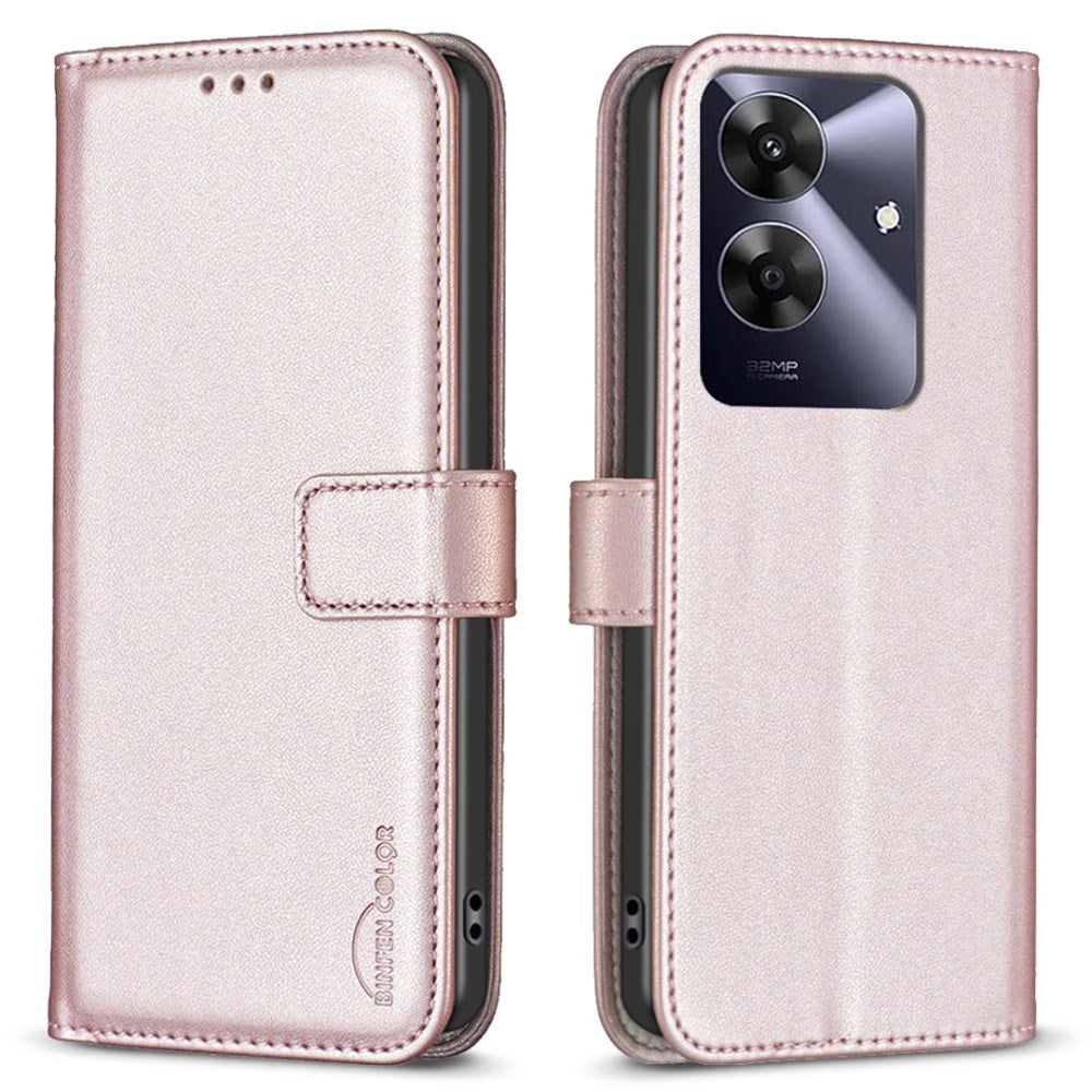 Realme Note 60 / 60x (4G) / C63 (4G) / C61 (4G) Kunstlæder Mobil Cover m. Ståfunktion & Kortholder - Rose Gold