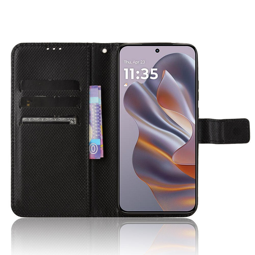 EIDERWOOD - Motorola Edge 50 Neo (5G)/Moto S50 (5G)/ThinkPhone 25 (5G) - Vegansk Læder Flip Cover m. Diamant Tekstur - Sort