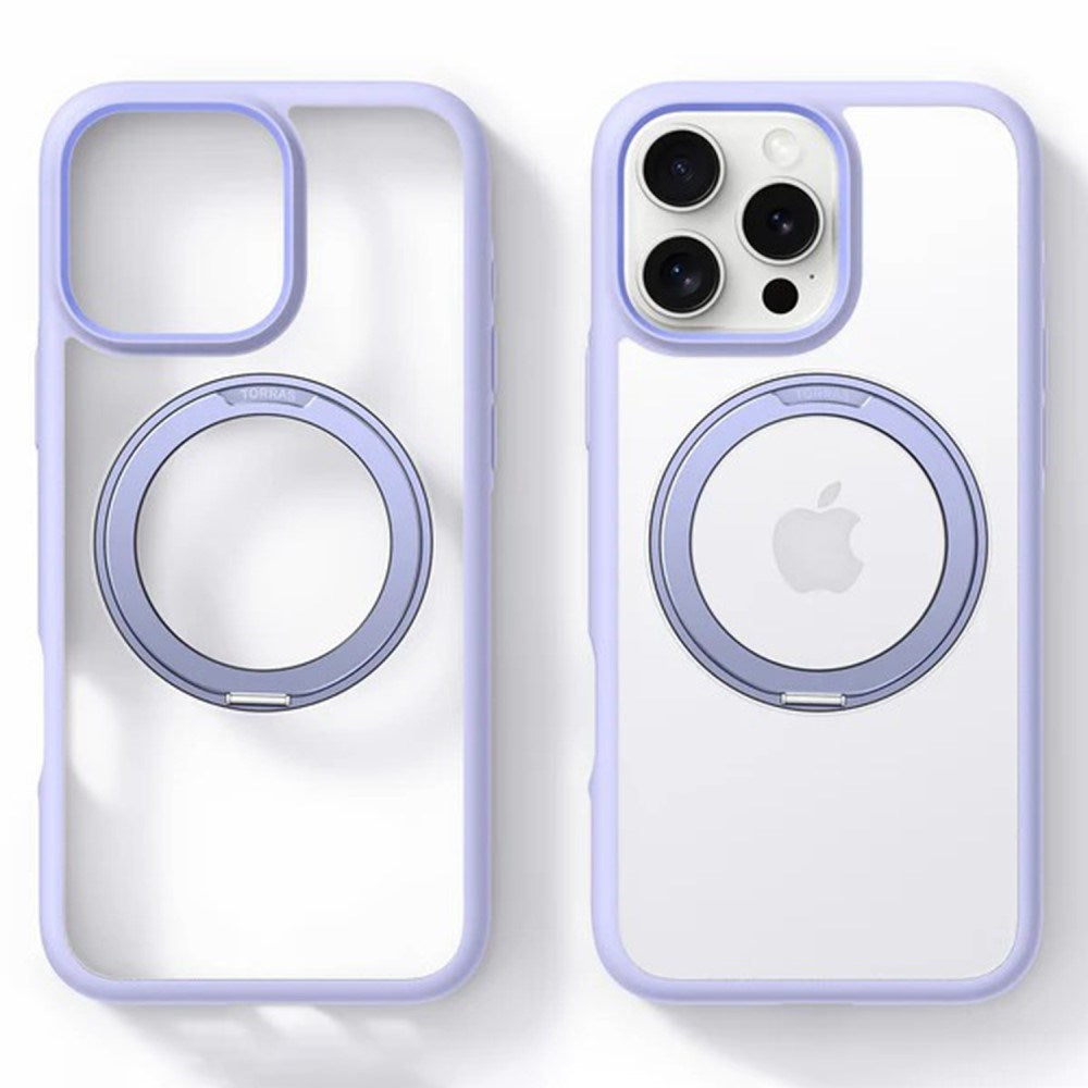 TORRAS - iPhone 16 Pro - Hybrid Plastik Cover m. Roterbar Kickstand Ring - MagSafe Kompatibel - Gennemsigtig / Lilla